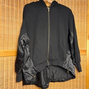 Stylish RISLEY Black Jacket with Hood, Gold Zipper & stylish satin details